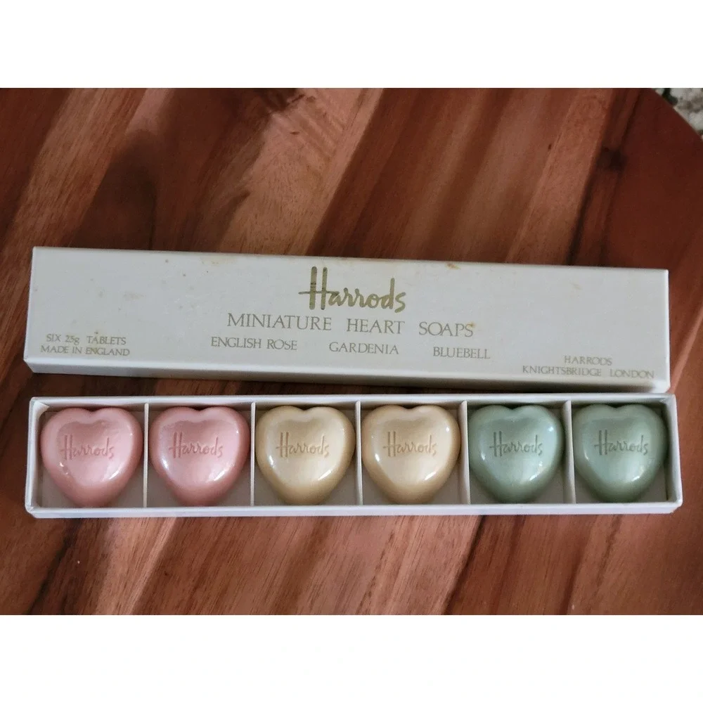 Harrods Miniature Soap 2-Sets 12 Bars Heart Rose Green Floral Made in England
